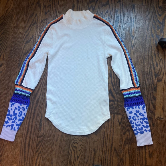 Free People Women Mock Neck Switch It Up Thermal Sweater, Ivory Medium - Picture 6 of 15